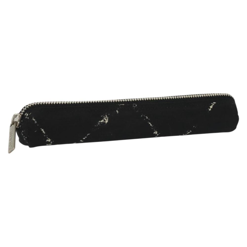 CHANEL Travel Line Pen Case Nylon Black Silver CC Auth 142341